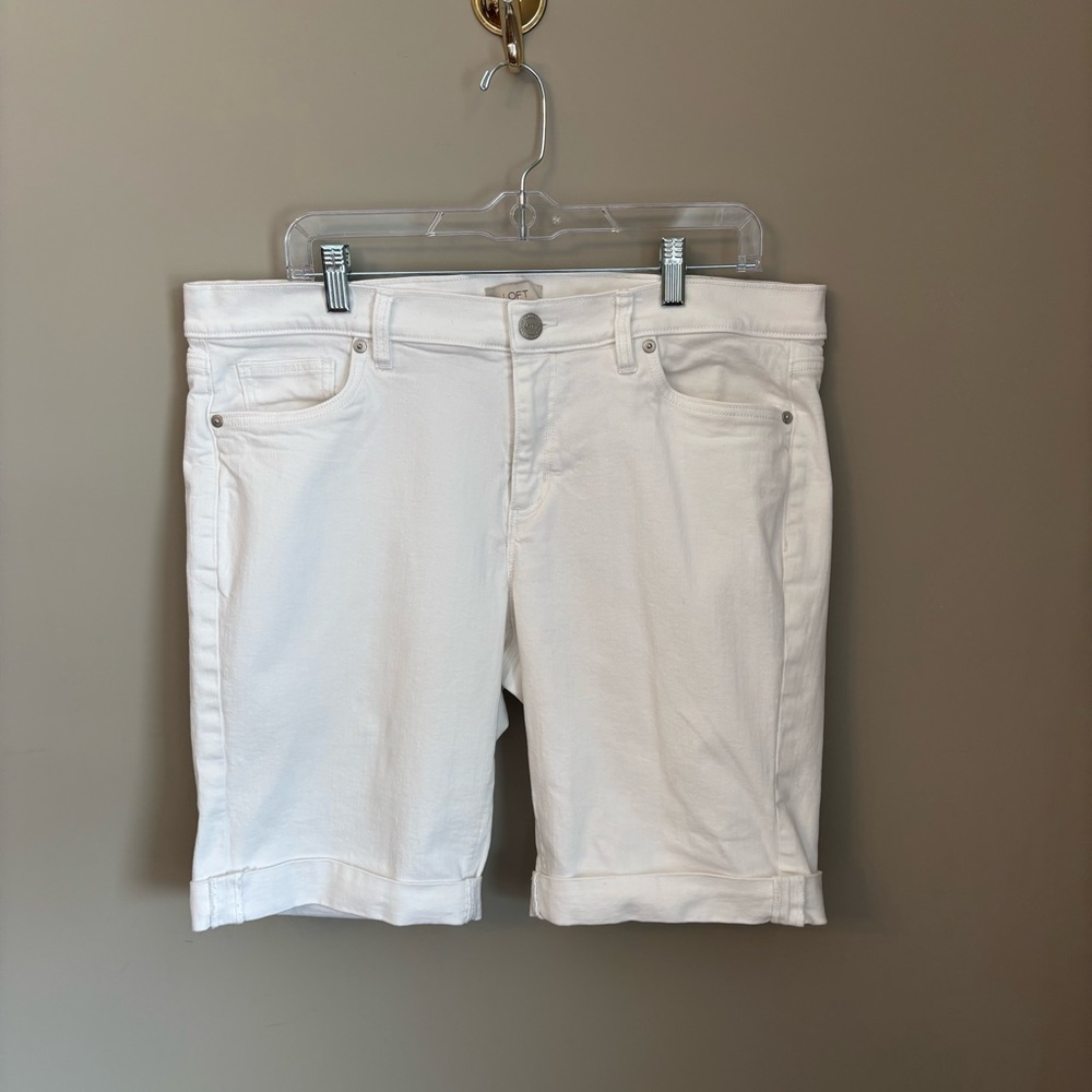 LOFT White Cuffed Denim Bermuda Shorts